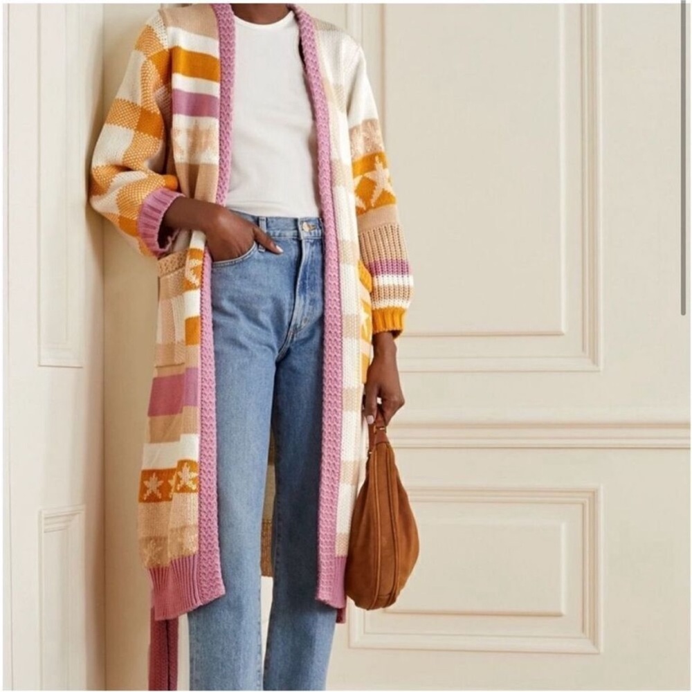 LoveShackFancy Grayson Duster Cardigan Desert Sunset Gingham Striped Star XS / S - Picture 2 of 11